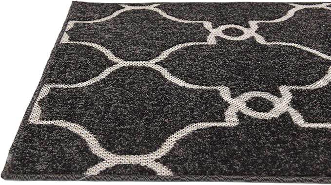 Unique Loom Outdoor Trellis Collection Area Rug - Columbus (2' x 6' Runner, Black/ Ivory)
