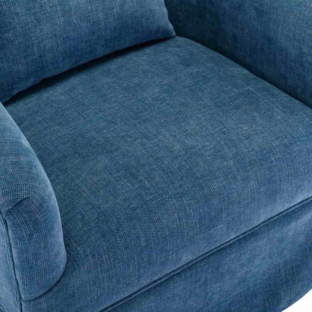 360-Degree Swivel Accent Armchair in Blue Linen Blend