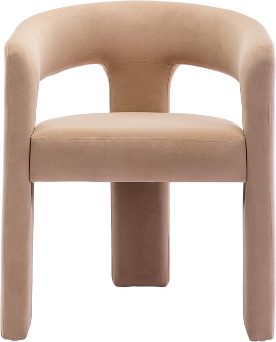 Modern Barrel Dining Chairs Set of 2- Velvet Upholstered Accent Side Chair with Arms Comfy Makeup Vanity Chairs, Dining Living Room Kitchen Chairs, Khaki