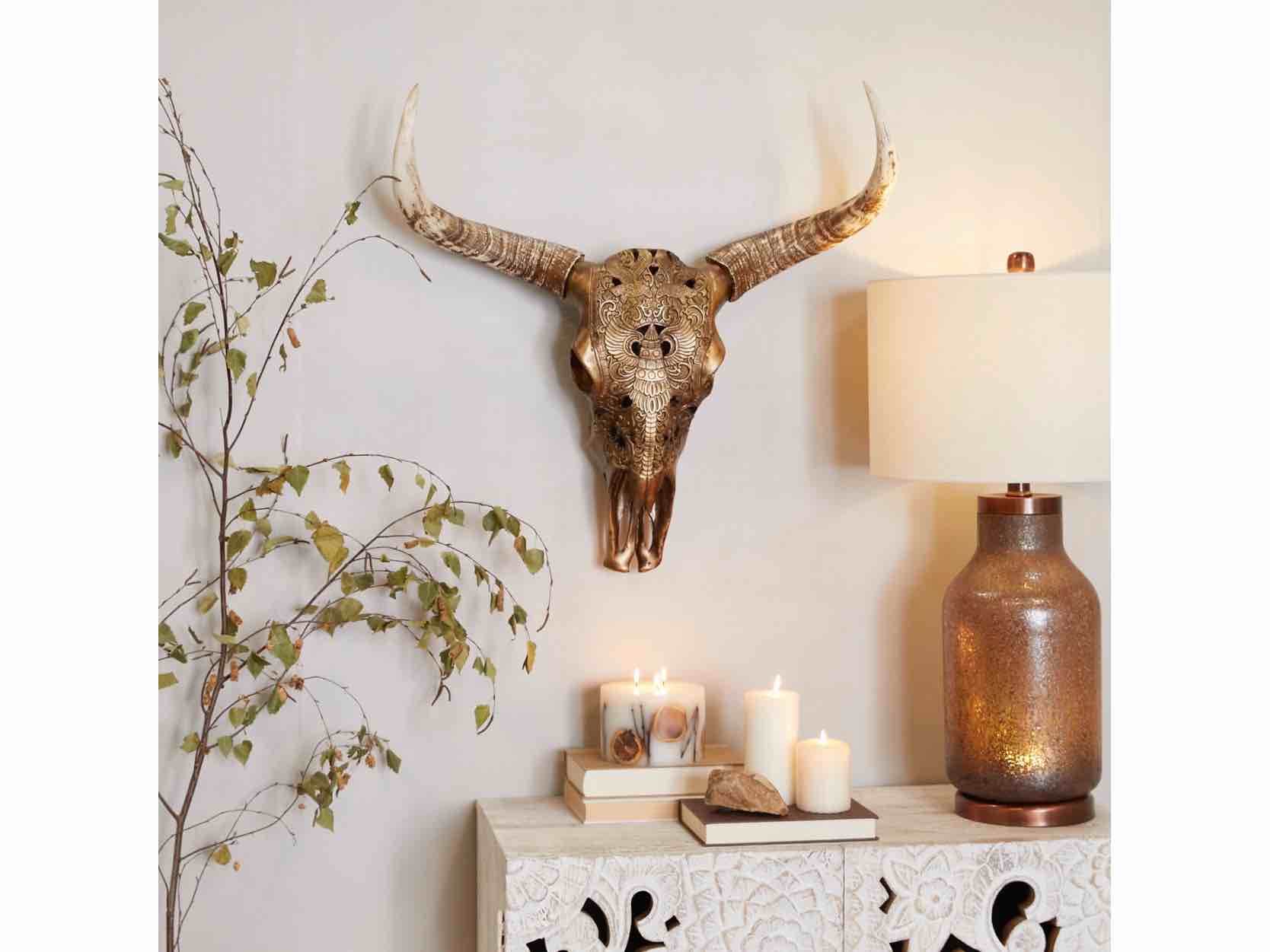 Bayberry Lane Carved Skull Cow Wall Décor