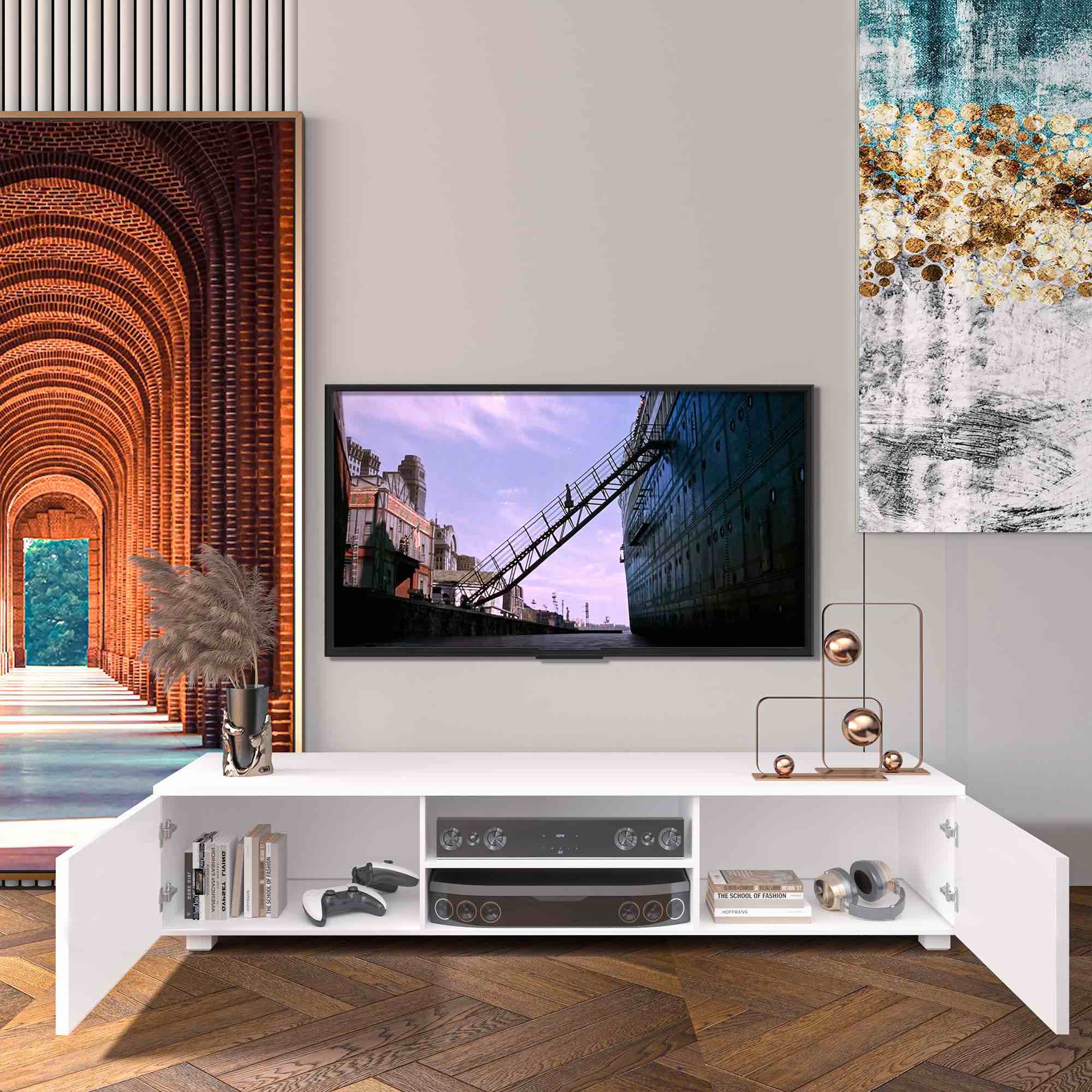 DMAITH TV Stand for 50/55/60/65/70 Inch TV, White Entertainment ...Similar 