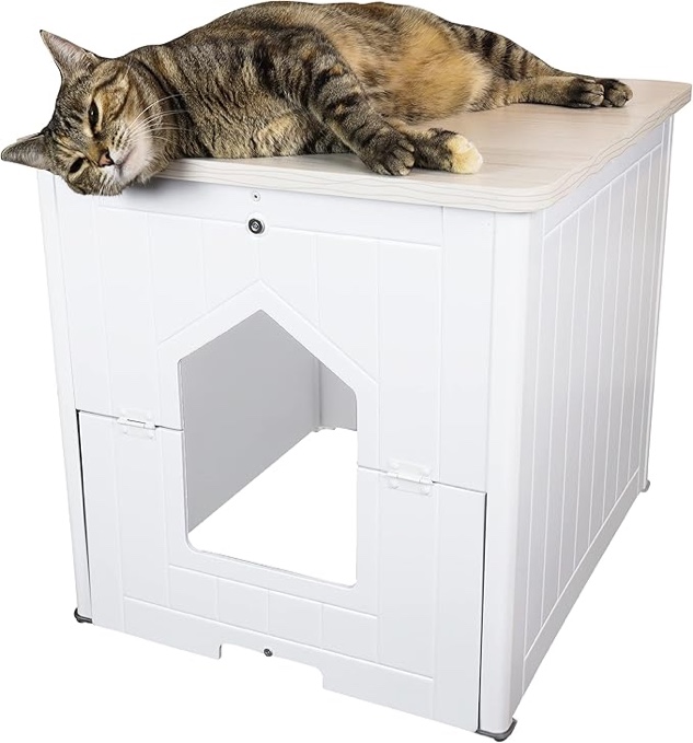 Palram CATSHIRE - Cat litter box, hidden indoor cat litter box, closed cat closet, pet house, side table, bedside table, with magnetic latch for