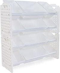 UNiPLAY Toy Organizer with 12 Removable Storage Bins, Multi-Bin Organizer for Books, Building Blocks, School Materials, Toys with Baseplate Board Frame (White)