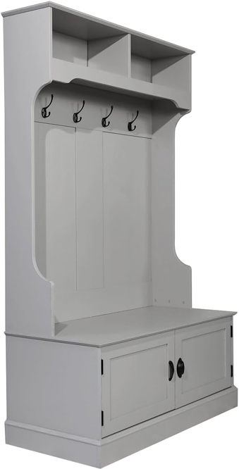 (incomplete)Flash Furniture Fraser Hall Tree Door Bench, Coat Rack with 4 Double Hooks, and 2 Upper Storage Cubbies, Set of 1, Gray