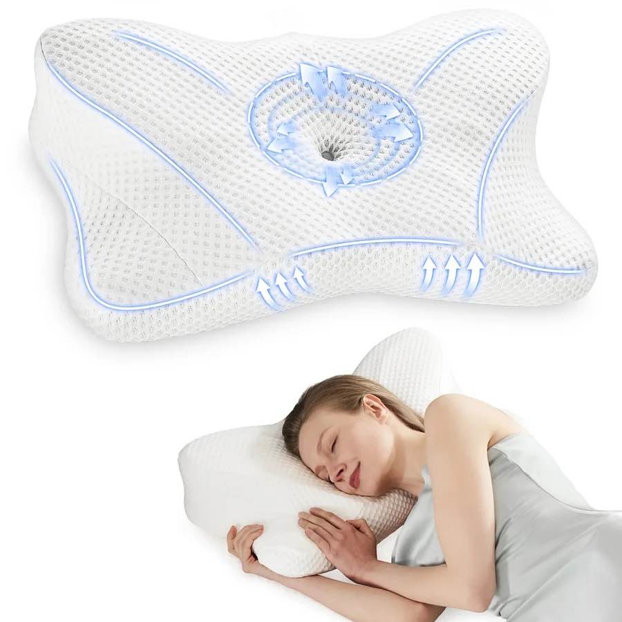 EDX Cervical Pillow for Neck Pain Relief, Ergonomic Contour Pillows, Memory Foam Pillow for Side, Back & Stomach Sleepers, White
