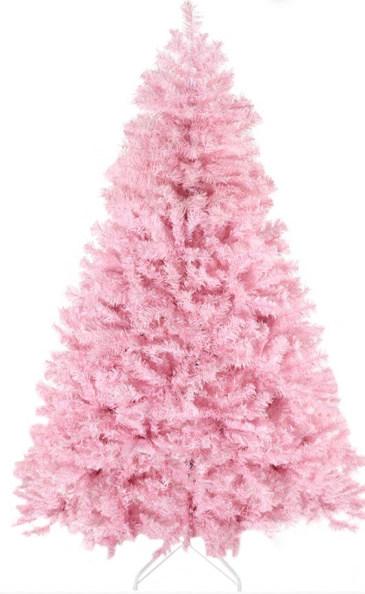 HOMCOM 6' Artificial Pink Christmas Trees, with Auto Open, Steel Base, Wide Shape for Indoor Xmas Decoration