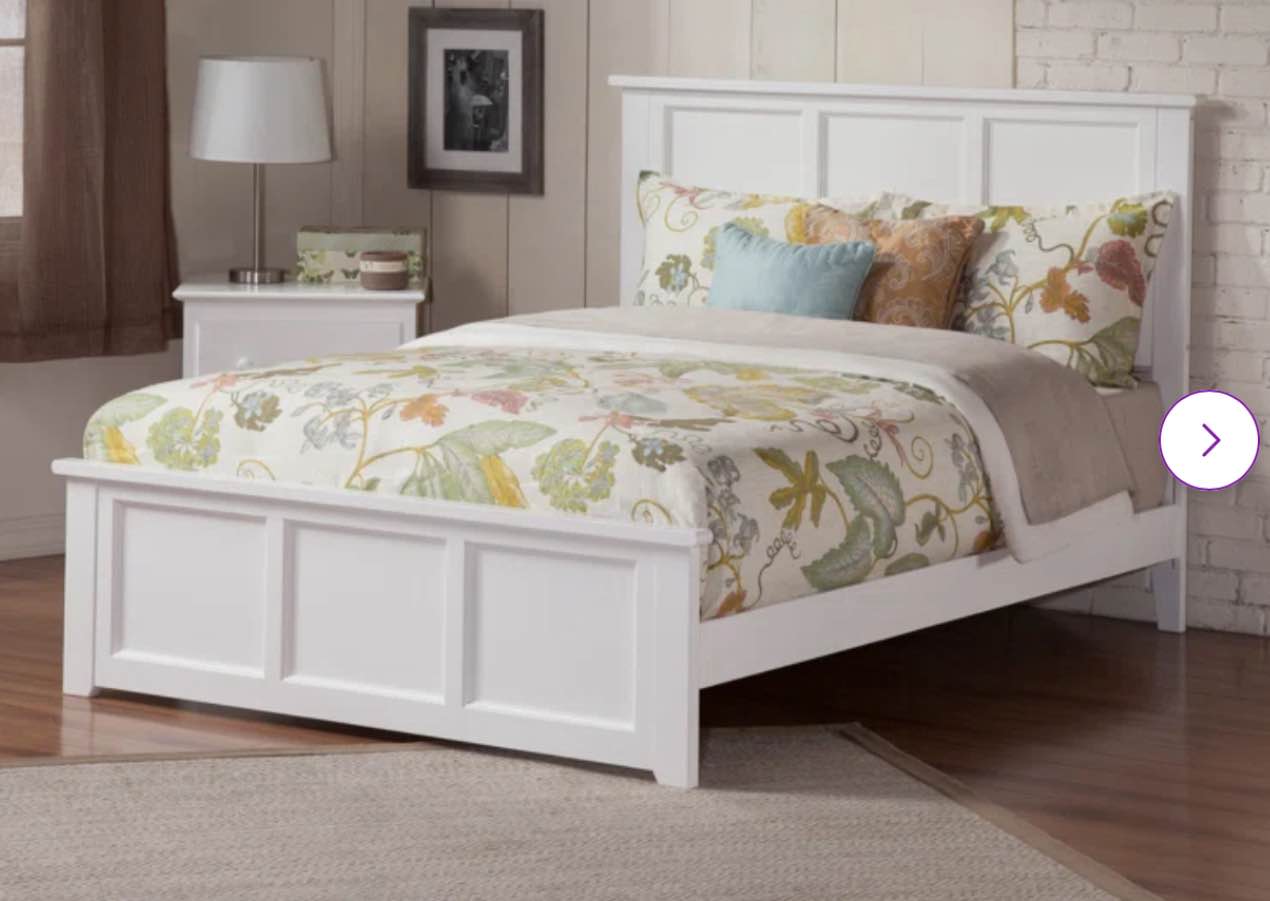 White Madison Solid Wood Low Profile Platform Bed with Matching Footboard (incomplete 1 box only)