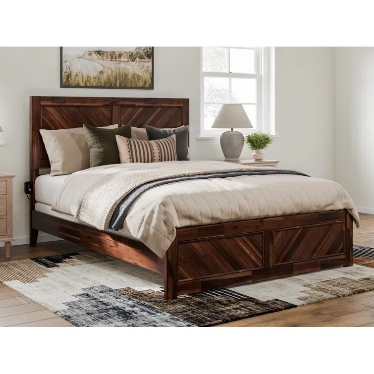 Walnut Jeinny Solid Wood Platform Bed with Matching Footboard (incomplete 1 box only consisting of slats)