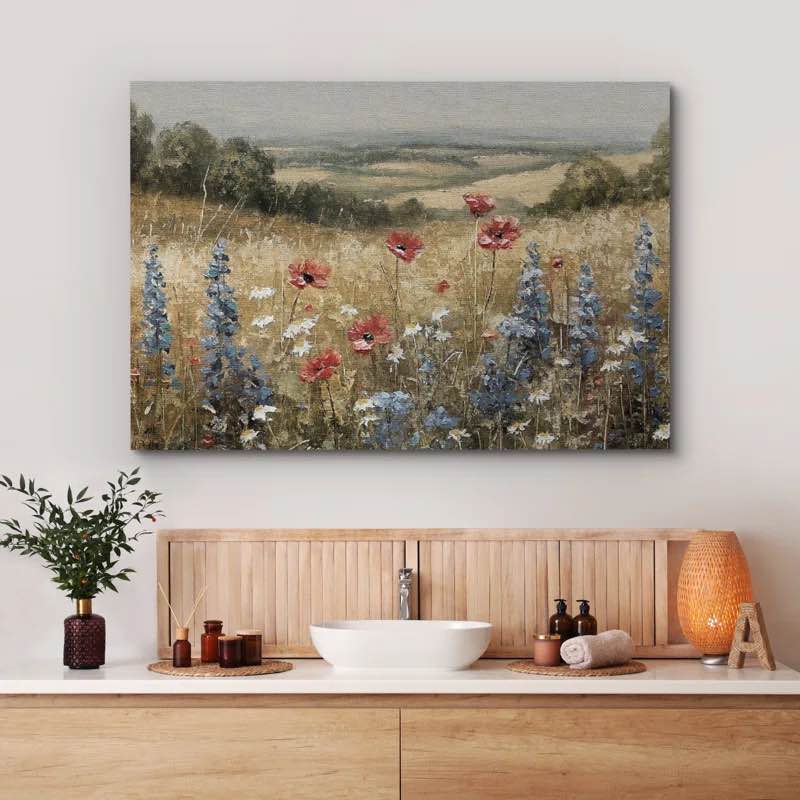 Rustic Countryside Relax Calm Landscape Nature Wildflowers Pictures Large Framed Canvas Wall Art
