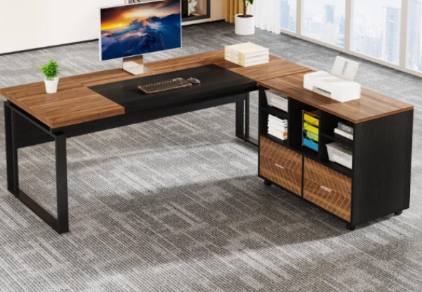 Burgener L-Shape Executive Desk with File Cabinet