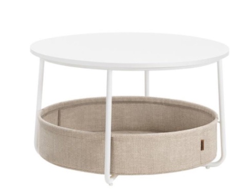 VASAGLE Oval White Coffee Table With Linen Cloth Storage Basket (similar to stock photo)(incomplete missing parts)
