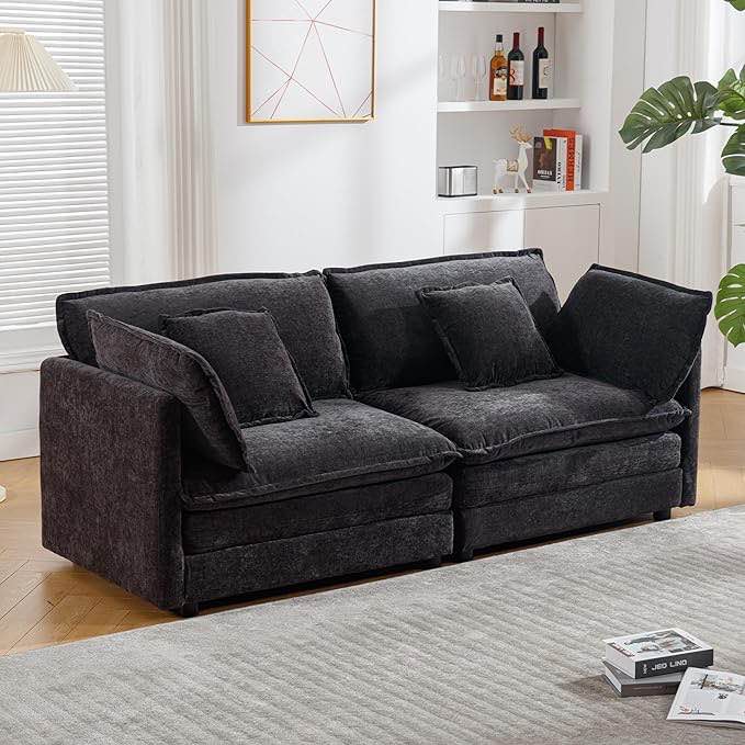 76.7" Deep Seat Loveseat Sofa, Oversized 2 Seater Chenille Sectional Cloud Couch, Modern Large Luxury Love Seat for Living Room Bedroom Apartment Office (incomplete box 3 of 3 only)(color may vary ours is dark grey)