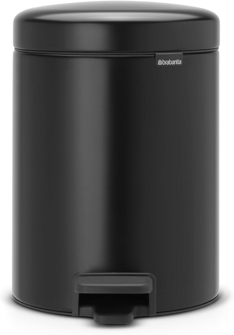 Brabantia New Icon Step Trash Can (1.3 Gal/Matt Black) Soft Closing Kitchen Garbage/Recycling Can with Removable Bucket