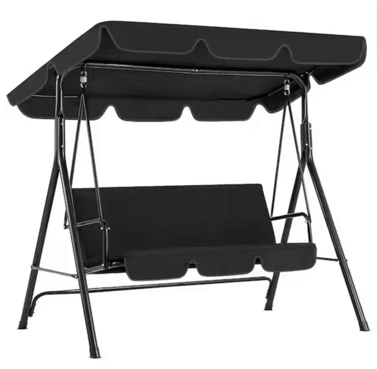 3-Person Steel Frame Outdoor Patio Porch Swing Chair in Black with Adjustable Canopy