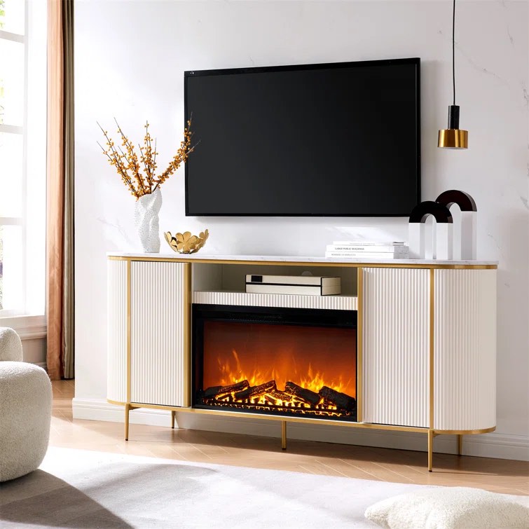 White Iyes 70"W Media Console TV Stand for TVs up to 78" with Electric Fireplace Included (incomplete 1 box only)