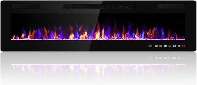 68 inches Electric Fireplace Recessed and Wall Mounted Heater and Linear Fireplace, with Timer, Remote Control, Adjustable Flame Color, 750w/1500w, Black
