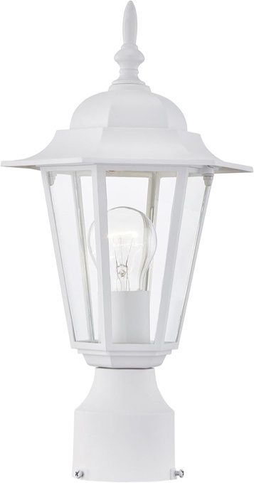 Outdoor Post Lights, Lamp Post Light Fixture with E26 Socket, White Exterior Post Lantern with Clear Glass Shade, Pillar Outside Lighting for Walkway, Driveway, Carriage, Anti-Rust & Waterproof (missing point on top)