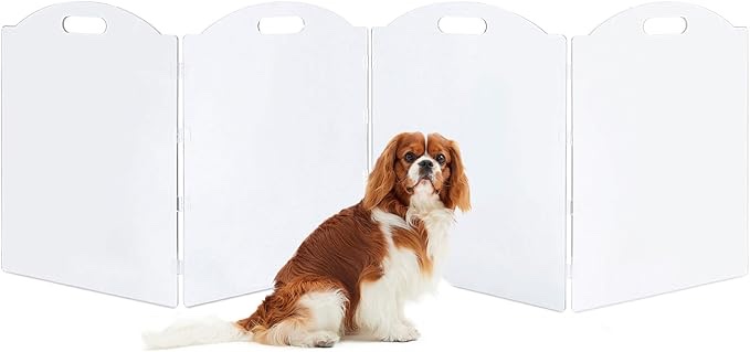 Dog Gate for The House, Clear Acrylic Pet Gate for Dogs, Freestanding Dog Gates for Doorways, Folding Free Standing Puppy Doggy Cat Fence for Inside, Dog Barriers for Home 4 Panel