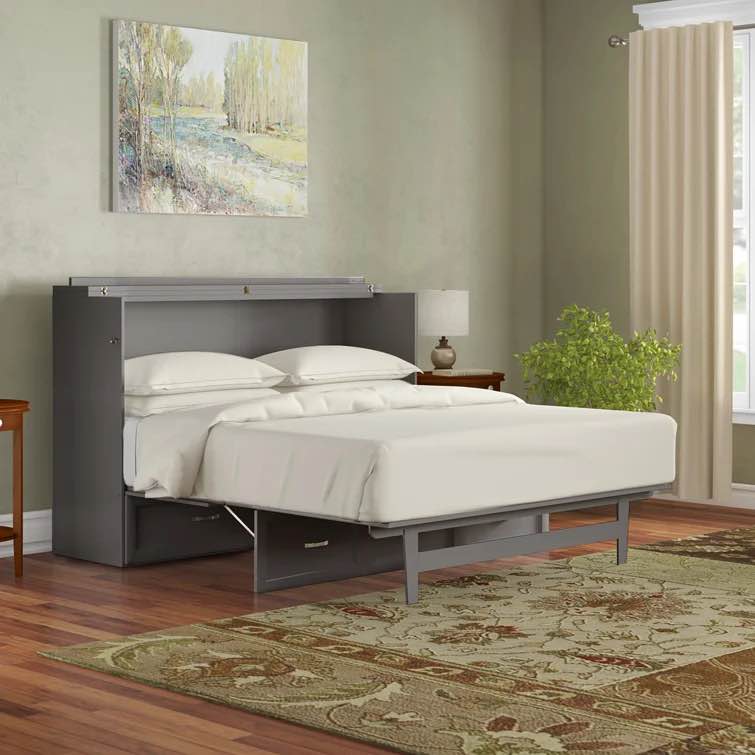 Gray Kimsey Solid Wood Modern Storage Murphy Bed Chest with Mattress Included (incomplete 1 box only)