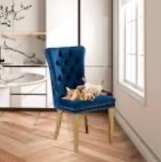 Koal Velvet Upholstered Wingback Dining Chair Navy Blue