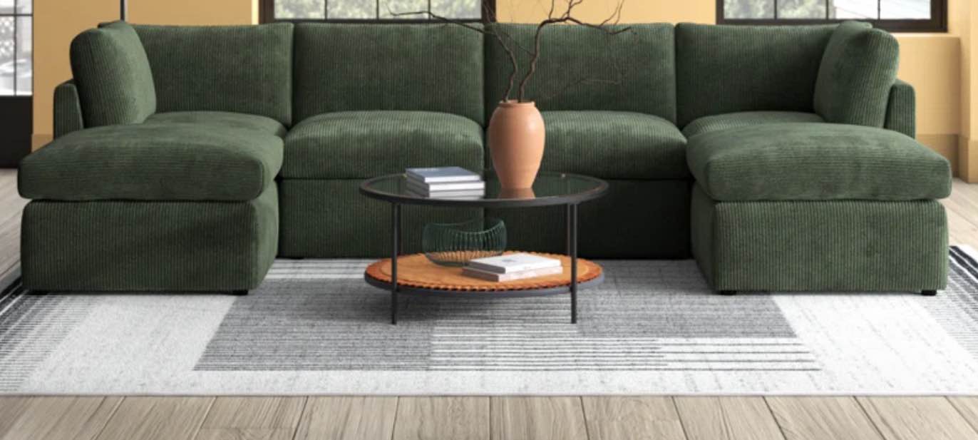 Annai 129" Wide Reversible Modular Corner Sectional with Ottoman (incomplete 2 boxes only consisting of 1 armless seat and 1 ottoman)