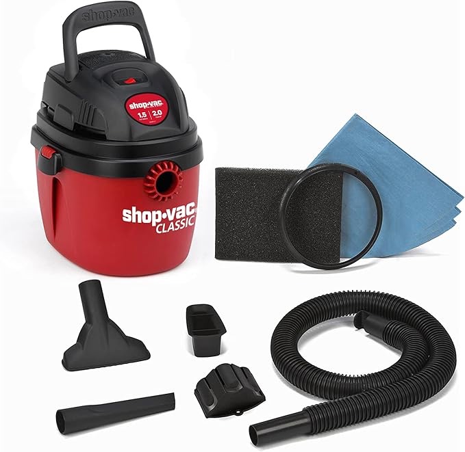 Shop-Vac 1.5 Gallon 2.0 Peak Wet Dry Vacuum, Portable Compact Shop Vacuum with Collapsible Handle Wall Bracket & Attachments, ?2030100 (incomplete missing attachments)