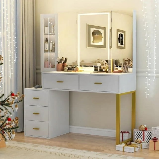 45.95" Vanity Makeup Desk with LED Lighted Mirror & Power Outlet