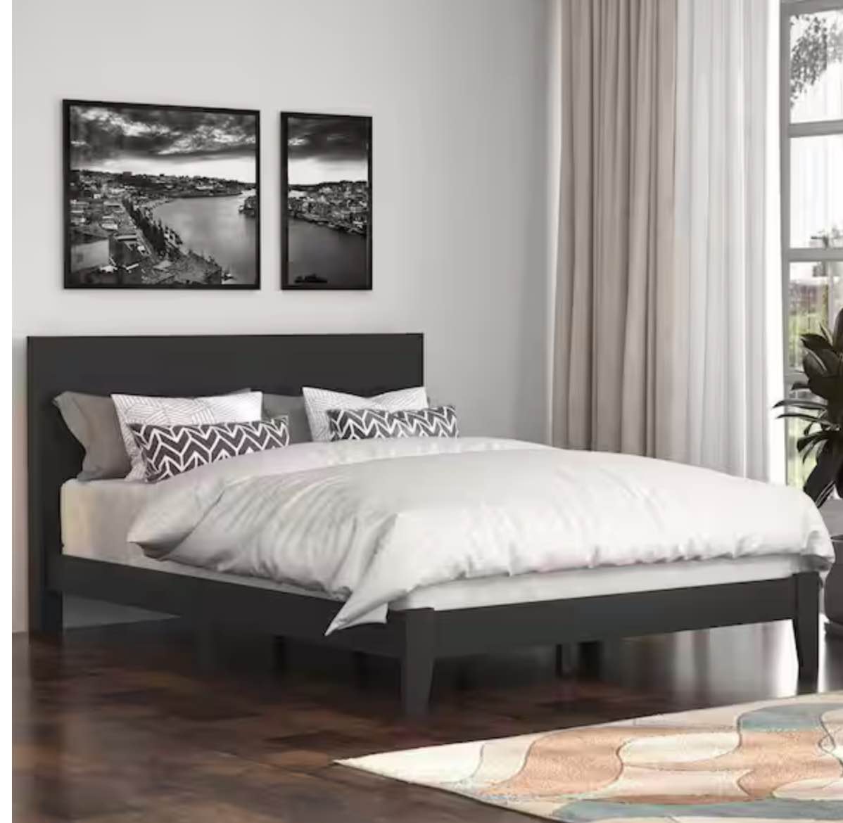 Layton Black Wood Frame Queen Platform Bed with Headboard (84.0 in. x 64.2 in. x 40.2 in.)