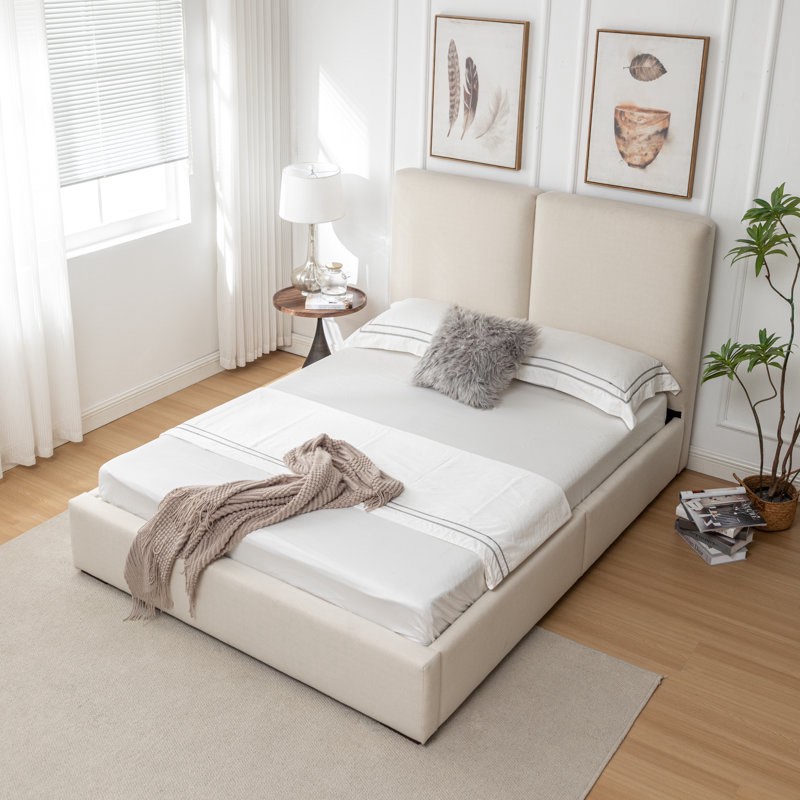 Upholstered Bed - Queen Size - Natural Performance Fabric With Recycled Polyester