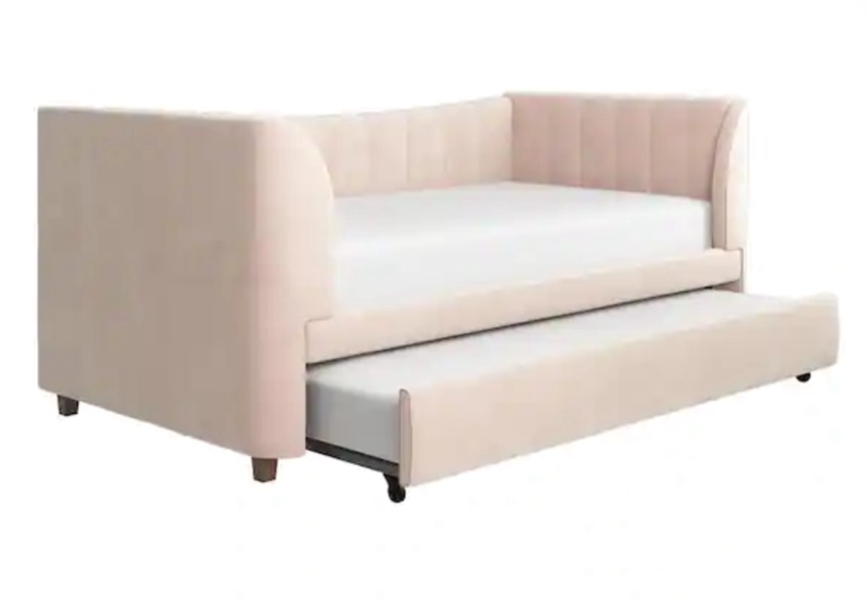 Valentina Pink Velvet Upholstered Twin Size Daybed with Trundle ( incomplete box 2/2;
