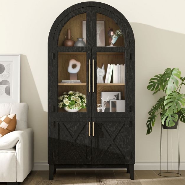 Unikito Arched Shaped Decorative Storage Cabinet, Black, 74.3*36*17.5