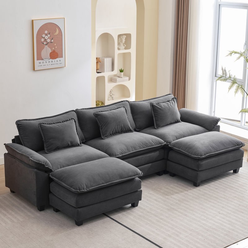 120 Comfy Cloud Couch U Shaped Sectional Sofa with Two Ottomans ( incomplete only box B ) 