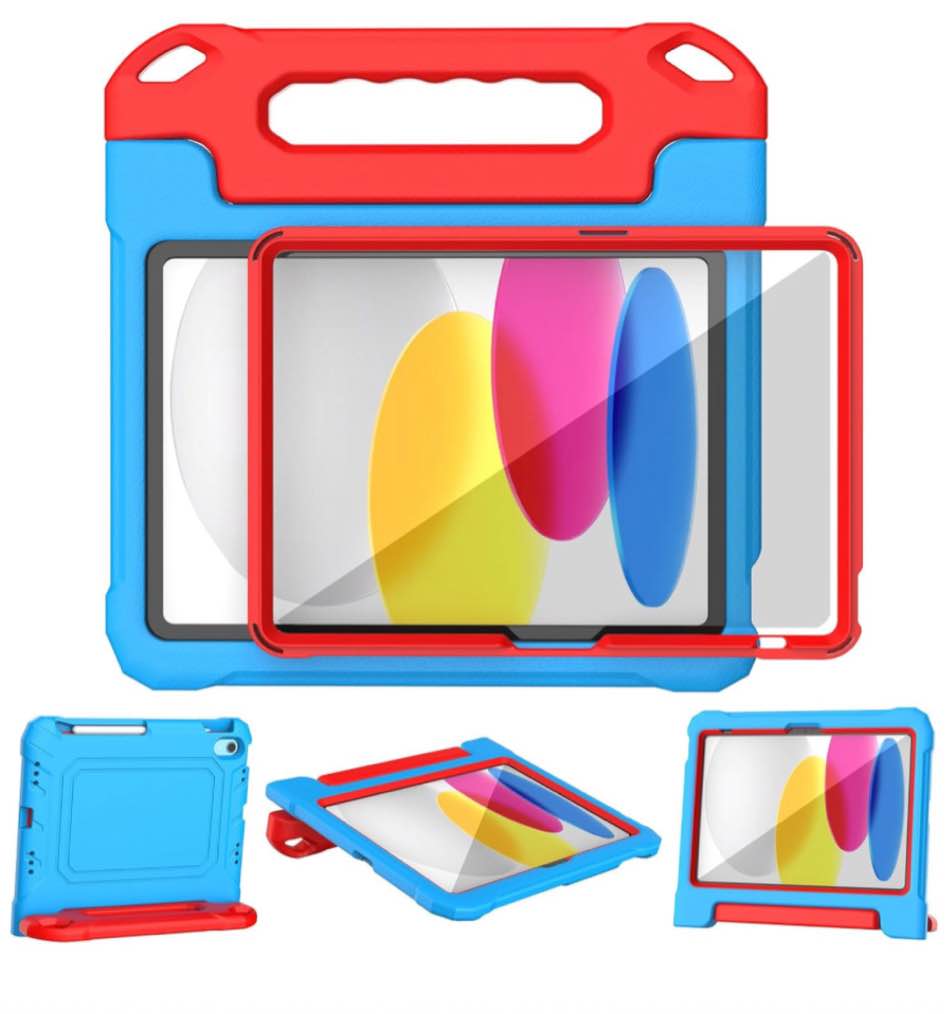 YIHE Kids Case for iPad 10.9 inch 10th Generation - with Built-in Screen Protector and Pencil Holder - Durable Shockproof Cover for iPad 10th Gen 2022 - Blue&Red