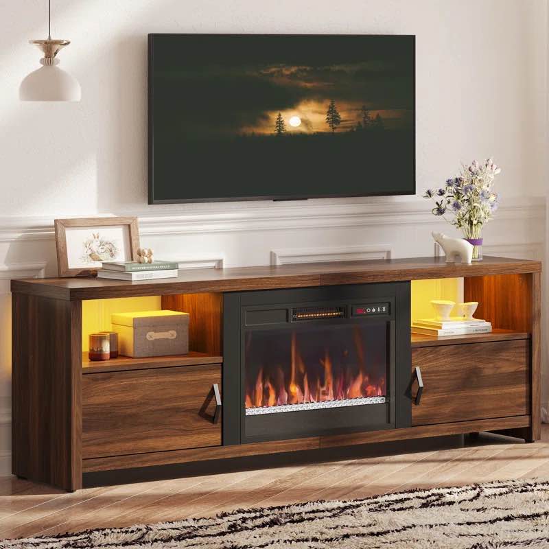 Brahma 70 inch Fireplace TV Stand for TVs up to 75",Entertainment Center with LED Lights and Storage Cabinets,TV Console with Electric Fireplace Included