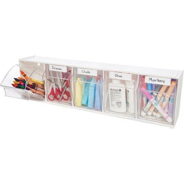 Deflecto Tilt Bin Interlocking Multi-Bin Storage Organizer 5 Compartment(s) - 6.5" Height x 23.6" Width x 5.3" Depth - Desktop - White - 1Each (2 bins)