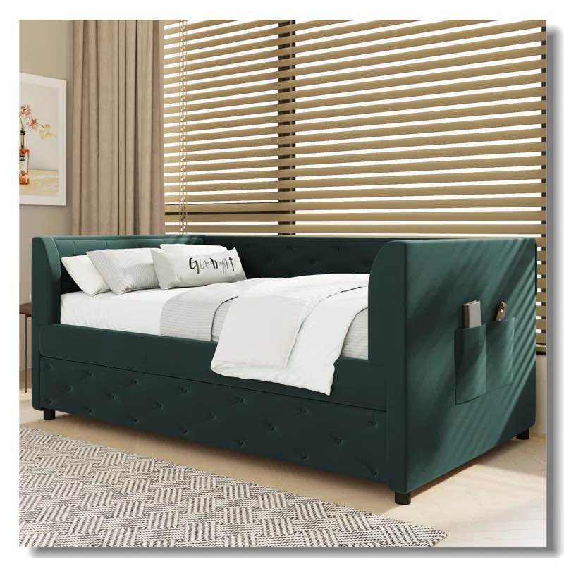Twin Size Upholstered Velvet Tufted Daybed With Trundle ( ( Box 1/2 Incomplete)