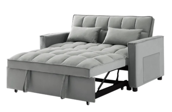 Modern Velvet Convertible Loveseat Sleeper Sofa Couch with Adjustable Backrest and 2 Lumbar Pillows for Small Living Room & Apartment