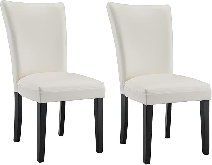 Back Dining Chair, Modern Kitchen upholstered Parson Chair, Solid Wood Leather Dining Chair 19.7" Height Seat, White Dining Room Chairs Set of 2