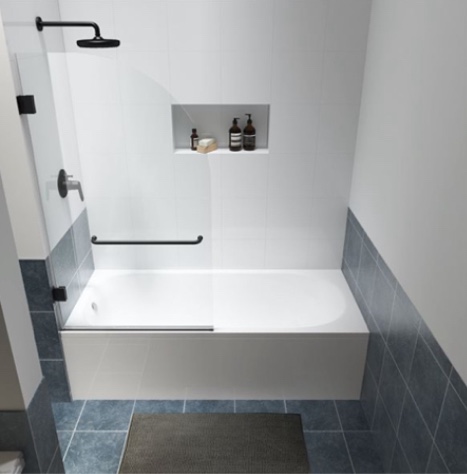 Felyl 58-in H X 34-in W Frameless Hinged Bathtub Door - Black Hardware (incomplete, glass panel only)