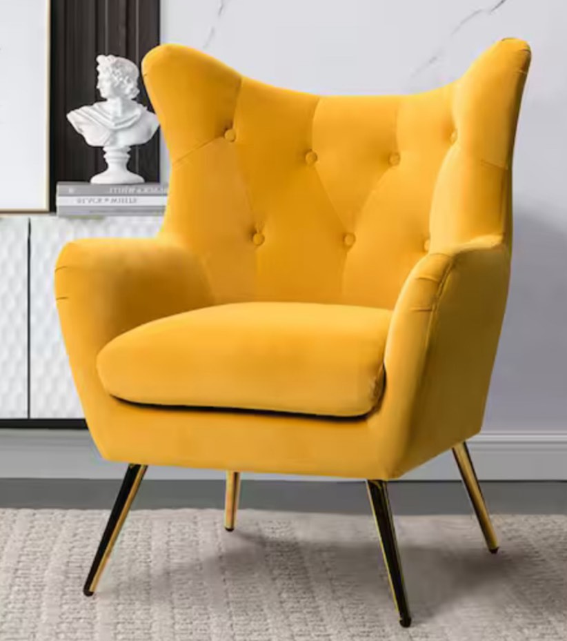 Jacob Mustard Velvet Wingback Chair with Tufted Cushions (Set of 1)
