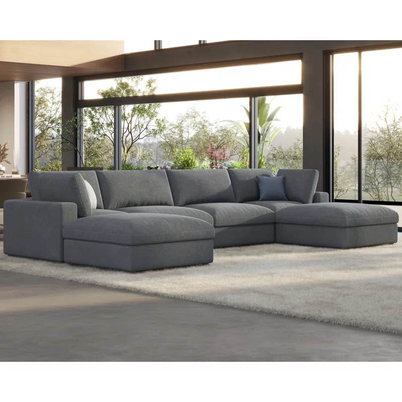 Modechai Sectional Sofa, 152? Down Filled Sofa, 6 Seats U Shaped Couch with Chaise, Ottoman (incomplete 1 box only ours is light grey)