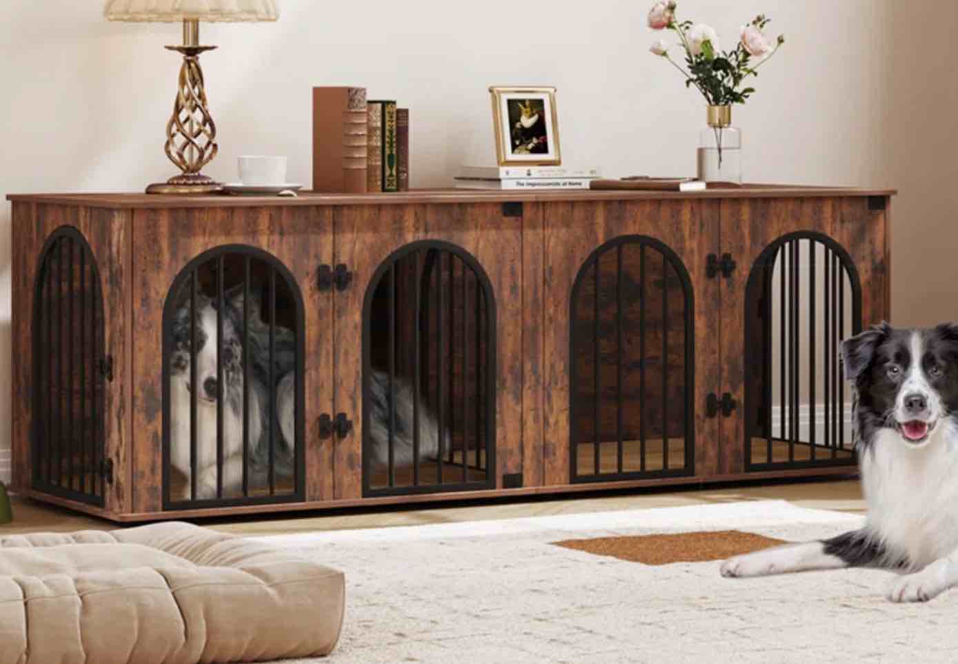 Dog Crate Furniture for 2 Dogs, Heavy Duty Dog Kennels with Sliding Barn Door