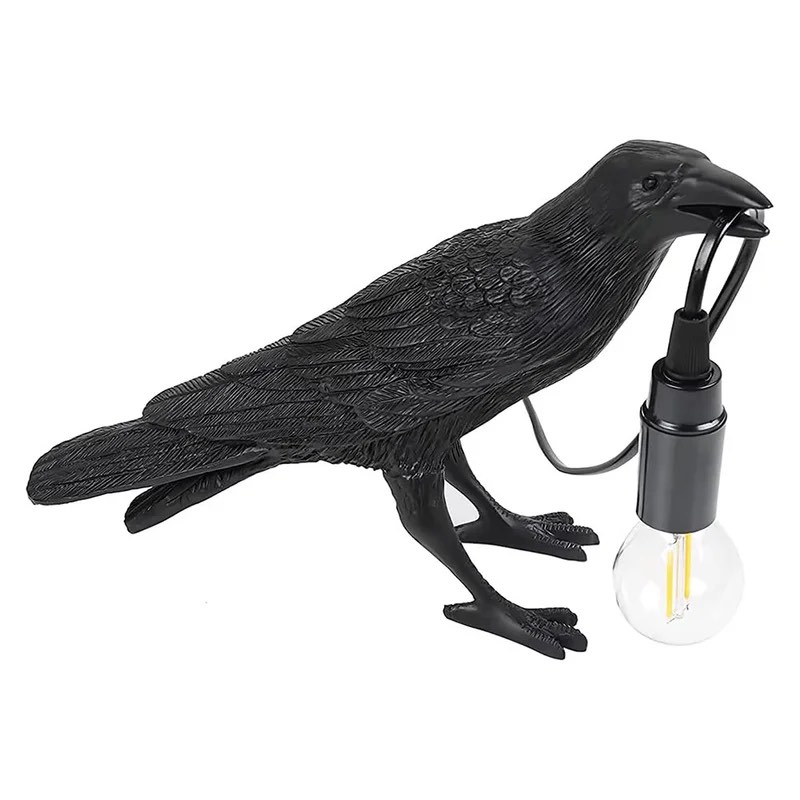 1-Bulb LED Christmas Decorations Lights Crow Table Lamp Resin Novelty Lights for Room Desk Office