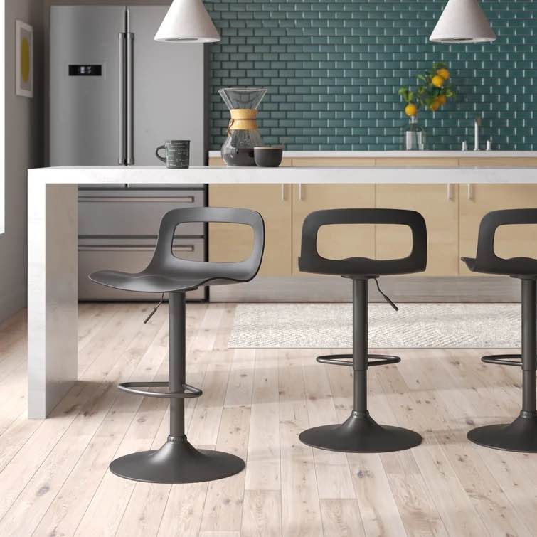 Black Vahig Swivel Adjustable Height Counter Stool with Metal Frame (Set of 4)