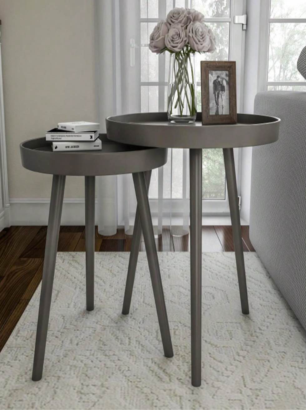 Lavish Home 80-ENDTBL-19 Mid-Century Modern Round Nesting End Tables, Gray