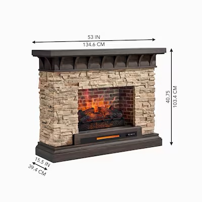 allen + roth 53-in W Sedona Free Standing Infrared Quartz Flat Wall Electric Fireplace with (received open possibly missing parts and or hardware)