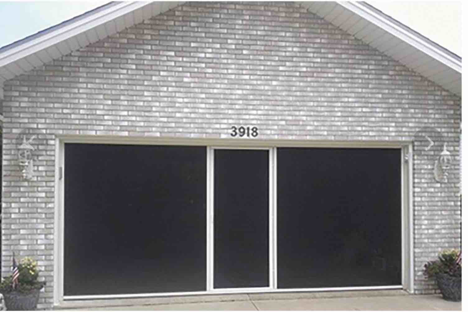 Lifestyle® Screens 16' W x 7' H Garage Door Screen with White Frame, White Superscreen & Passage Door