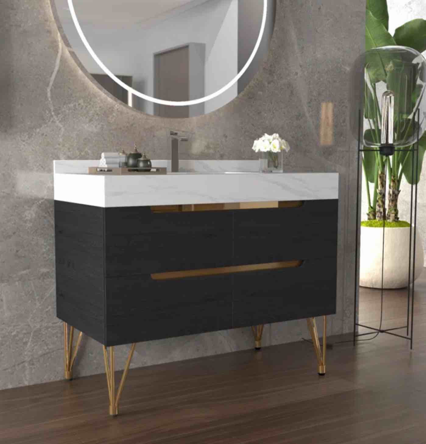  Lerone 39" Modern White Sintered Stone Top Freestanding Bathroom Vanity Set with Single Ceramic Sink(incomplete Vanity only) 