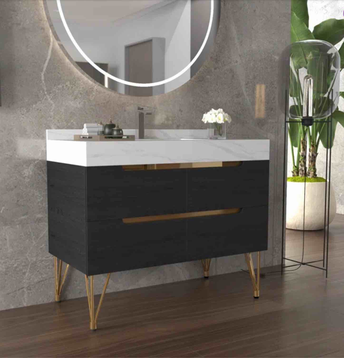  Lerone 39" Modern White Sintered Stone Top Freestanding Bathroom Vanity Set with Single Ceramic Sink(incomplete sink only) 