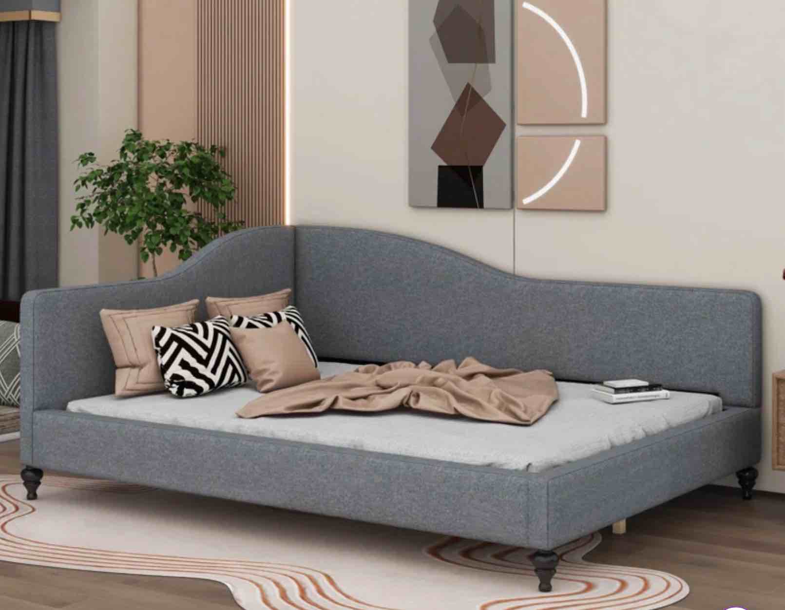  L-Shaped Linen Daybed with Solid Wood Legs(incomplete box 2 of 2 ) 